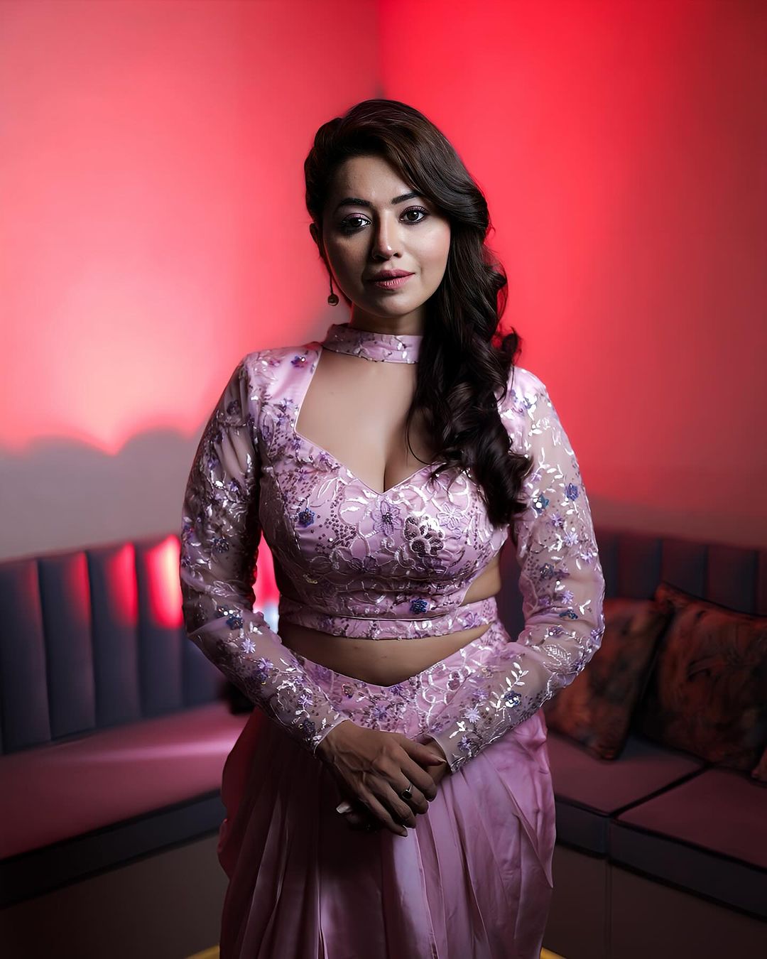 Hindi Tv Actress Ridheema Tiwari Stills in Pink Lehenga Choli